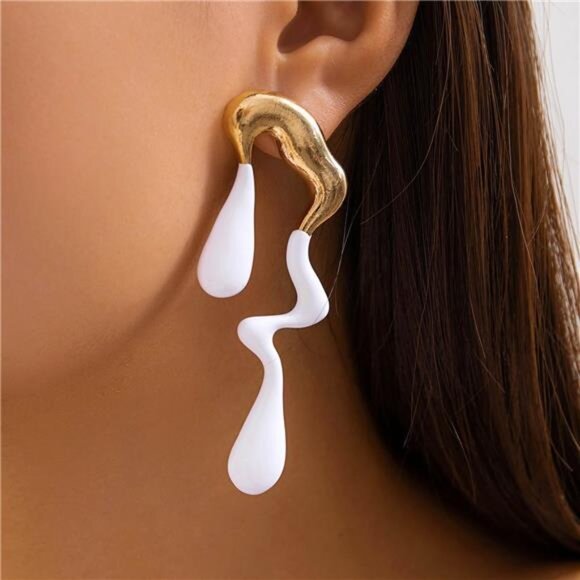 Large Geometric Teardrop Earrings – Irregular Patchwork Statement Jewelry - Picture 1 of 4